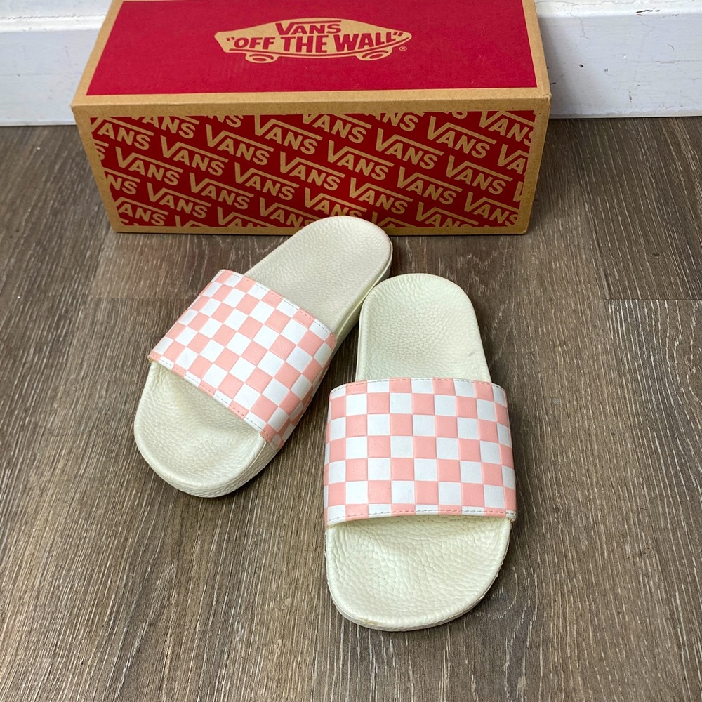 Vans Pink & White Checkerboard Slide Sandals